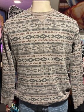 Eddie Bauer Men's Crewneck Sweater in Taupe, Gray & Brown Pattern